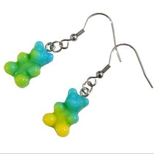 Blue Green Neon Ombré Gummy Bear Earrings